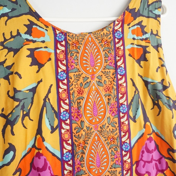 Haute Hippie Style Yellow Paisley Print Sleeveless Button Tunic Top XL Festival - Picture 2 of 8